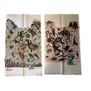 Rodriquez Churinga Australia Linen Tea Towels – Kangaroo Dreaming & Turtles